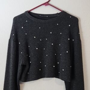 Zara Charcoal Sweater with Diamond/Rhinestone Details